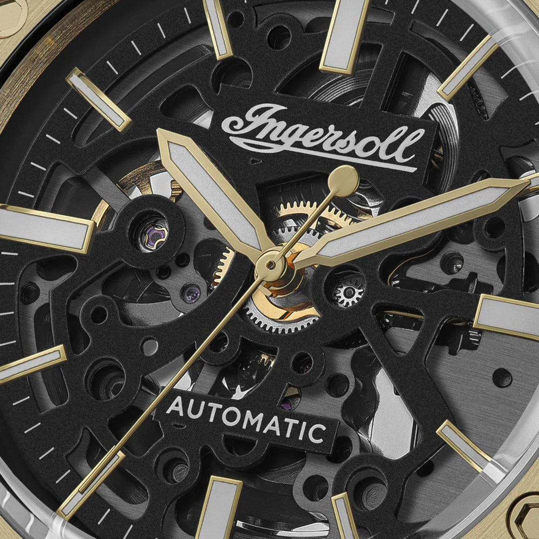 Ingersoll The Baller Automatic Black Dial Gold Stainless Steel Strap Watch