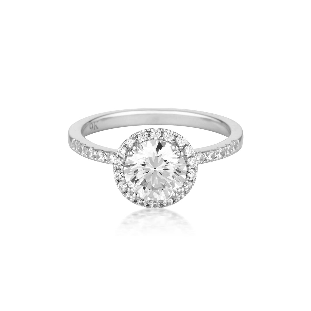 Georgini Gold Round Brilliant Cut 1.25ctw Halo Moissanite Engagement Ring In 9ct White Gold