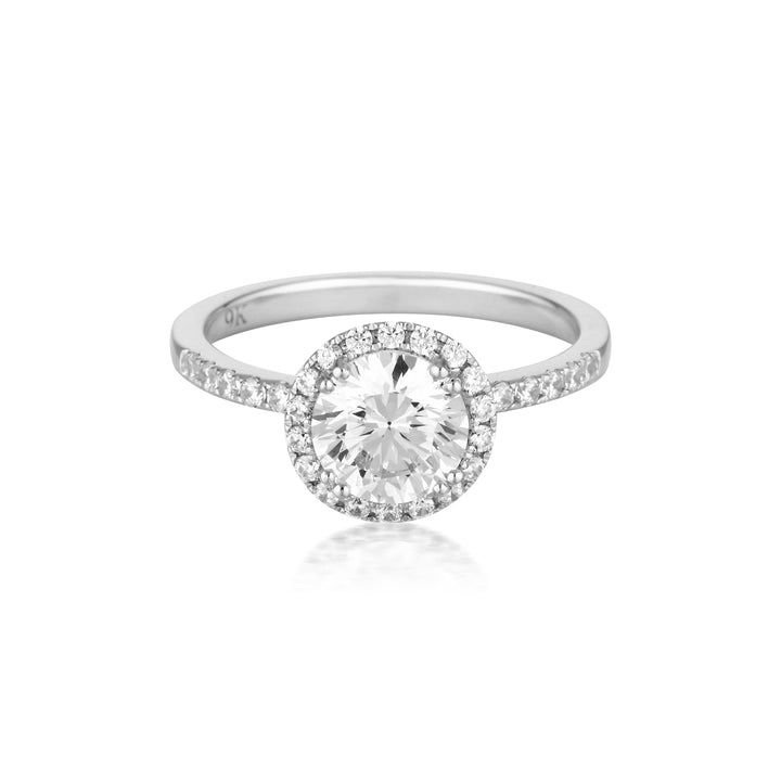 Georgini Gold Round Brilliant Cut 1.25ctw Halo Moissanite Engagement Ring In 9ct White Gold