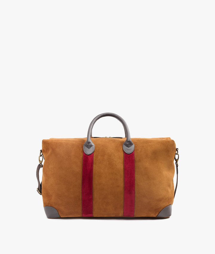 My Style Bags Harvard Twin Deluxe Suede Duffel Travel Bag in Leather/Bordeaux Stripes Unisex