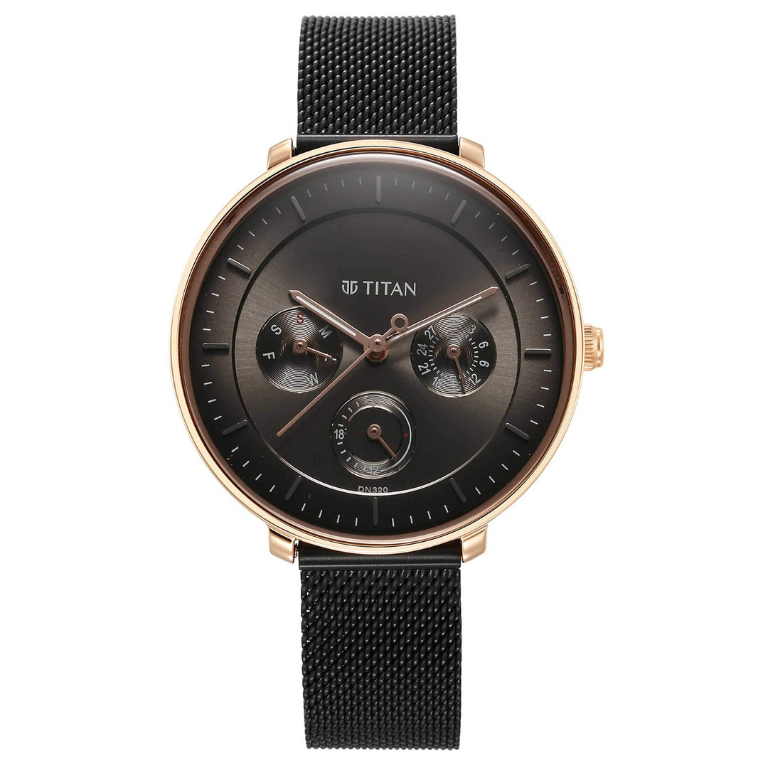 Titan Chronograph Watches Titan Noir Anthracite Dial Women Watch With Stainless Steel Strap Brand