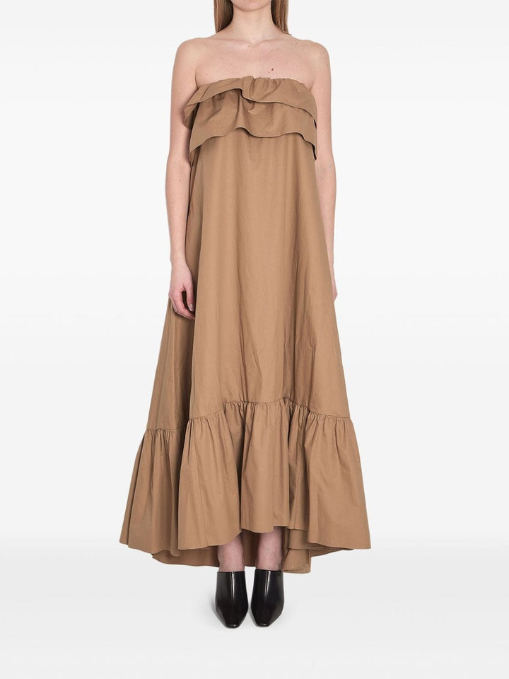 Saint Laurent Dresses Saint Laurent Beige Strapless Ruffle-Hem Dress Saint Laurent Beige Strapless Dress with Ruffle Hem – Chic & Stylish Brand