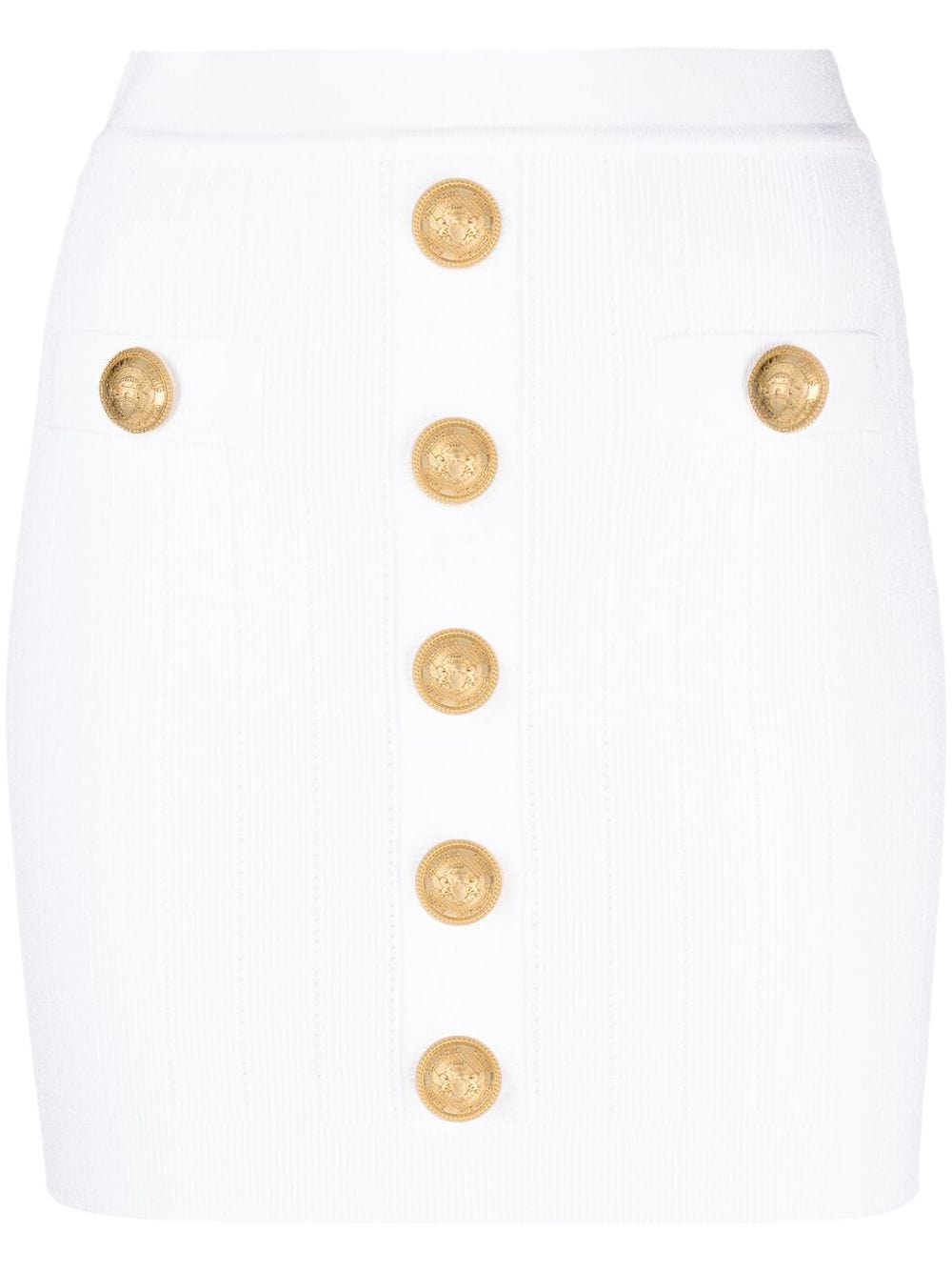 Balmain Skirts Balmain Skirts White Balmain White ribbed knit skirt with gold-tone buttons and high waist. Brand