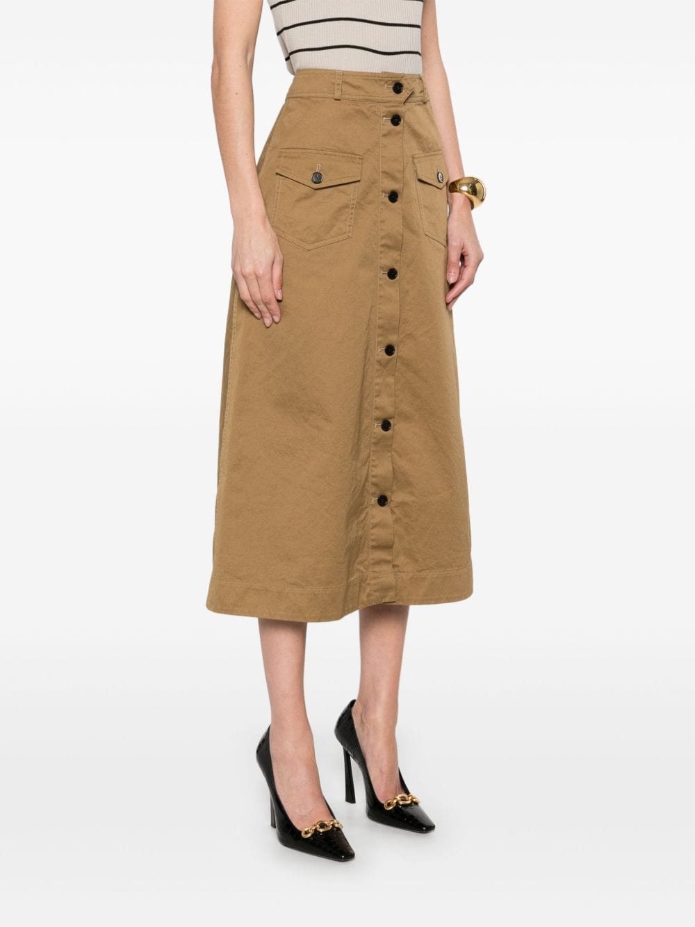 Saint Laurent Skirts Saint Laurent Skirts Brown Saint Laurent Golden Brown A-Line Skirt with Button and Flap Pockets Brand