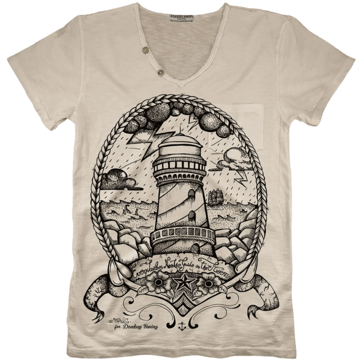 Vintabros T-shirt Vintabros Lighthouse in the Storm Men V-neck T-shirt Brand